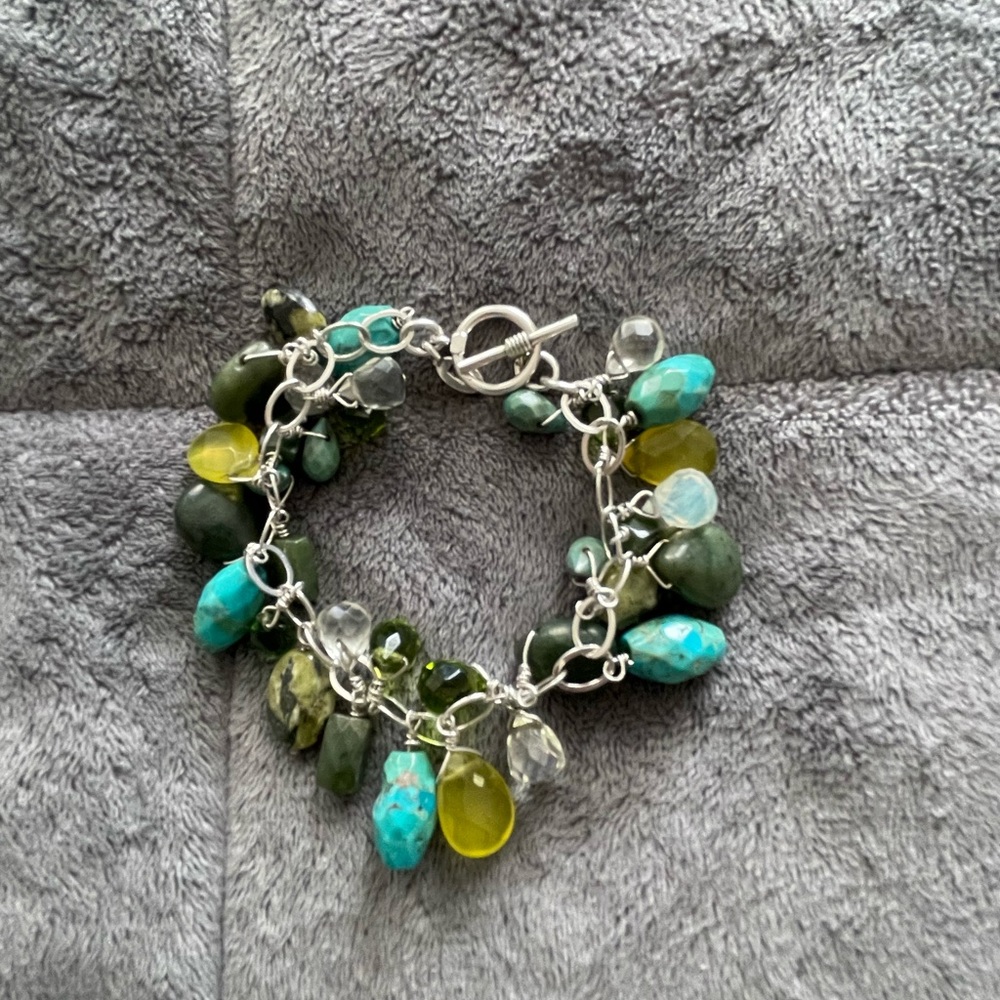 BARSE sterling sliver bracelet with dangling semi-precious beads